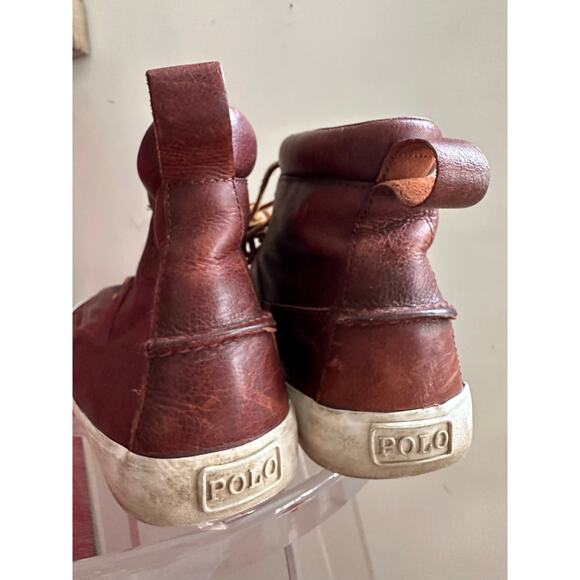 Polo Ralph Lauren Shoes Tavis Brown Leather High Top Sneakers Boots Men Size - Picture 5 of 16